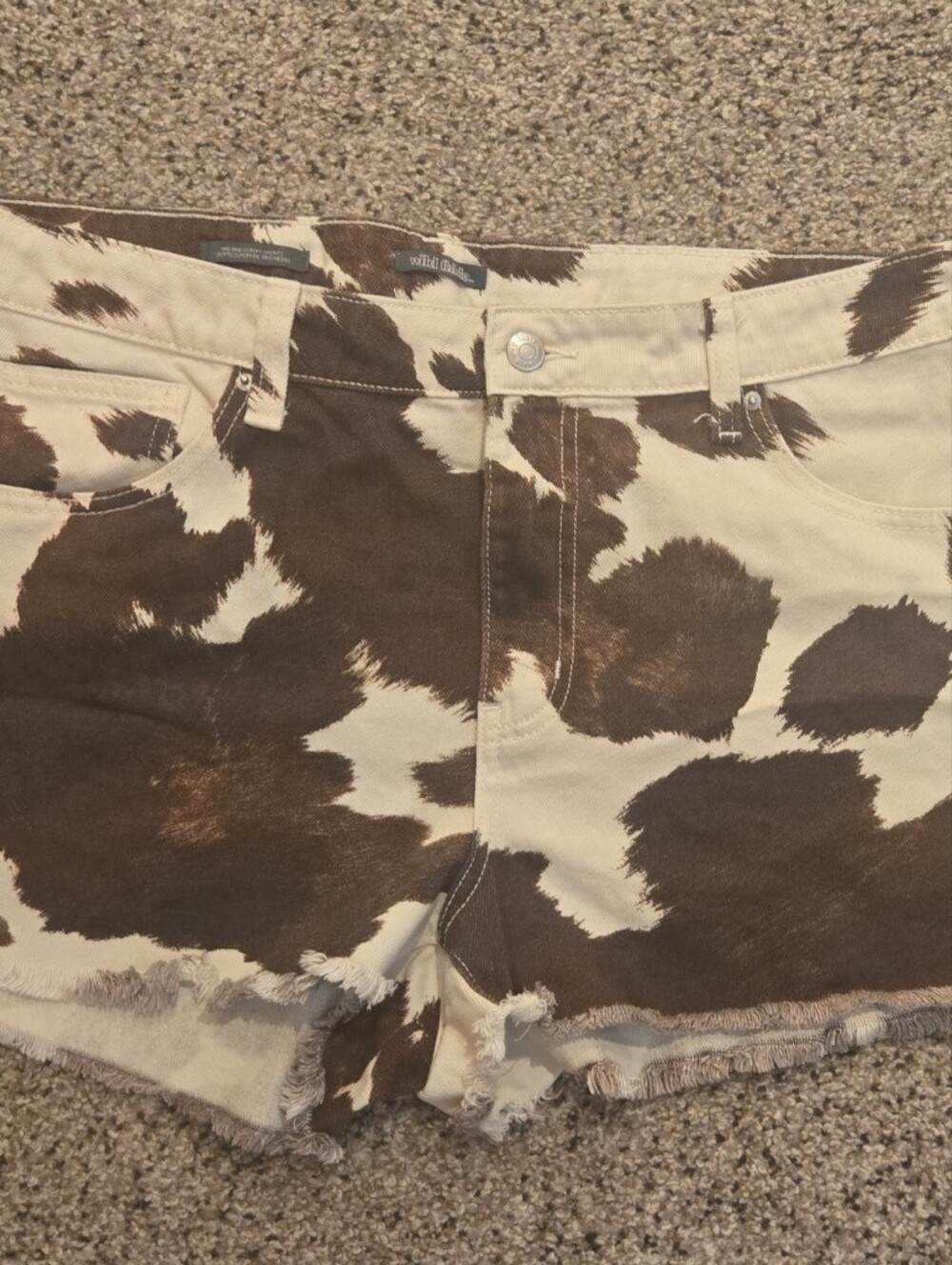 Wild Fable Brown and Cream Cowprint Denim Shorts, Size 16